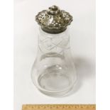 HM SILVER TOP & CUT GLASS SUGAR SIFTER - 16CMS