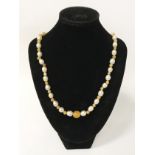 9CT GOLD PEARL & YOLK AMBER NECKLACE - 46CMS