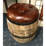 LEATHER TOP CHAMPAGNE BARREL STOOL