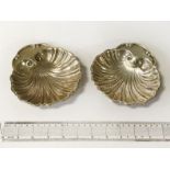 PAIR STERLING SILVER SHELL DISHES - 14 CMS