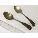 PAIR OF HM GEORGIAN IRISH SILVER SPOONS - APPROX. 4 OZ IN TOTAL