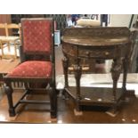 CARVED BOW FRONTED HALL TABLE & CHAIR