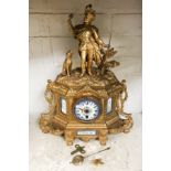 GILDED FRENCH MANTLE CLOCK WITH KEY AND PENDULUM