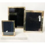 TWO LARGE & 1 SMALL HM SILVER PHOTO FRAMES - LARGEST 30 CMS X 25 CMS