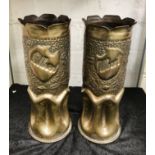 PAIR TRENCH ART AMMUNITION SHELL VASES - 23 CM