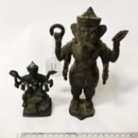 METAL GANESH GOD WITH ELEPHANT HEAD -23CM HIGH & BRONZE 8 ARMED GOD - 13CM HIGH