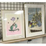 FLEUR COWLES COLOUR SCREEN PRINT 73 X 56 & RENSEE HALPERN LITHOGRAPH 90 X 36