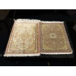 TWO PERSIAN SILK PRAYER MATS