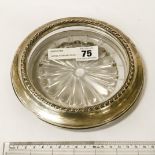 LARGE STERLING SILVER & GLASS COASTER - 17CMS (DIAM)
