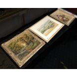 3 VARIOUS PICTURES INCLUDING 'STILL LIFE' OIL ON CANVAS, WATERCOLOUR SIGNED DIANA LEDBETTER & GILT