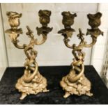 PAIR GILT BRONZE DOLPHIN CANDELABRA - 27 CMS