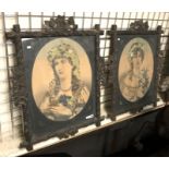 TWO WOODEN CARVED PICTURES - SOME DAMAGE TO FRAME - 81CM X 70CM