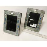 PAIR HM SILVER & ENAMEL PHOTO FRAMES - 19CM X 14CM