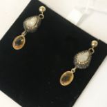 14K GILT SILVER DRUZY & CITRINE GEMSTONE EARRINGS