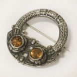STERLING SILVER CELTIC BROOCH WITH CITRINE STONES