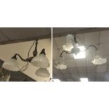 PAIR OF BRANCHED CEILING LIGHTS WITH GLASS SHADES