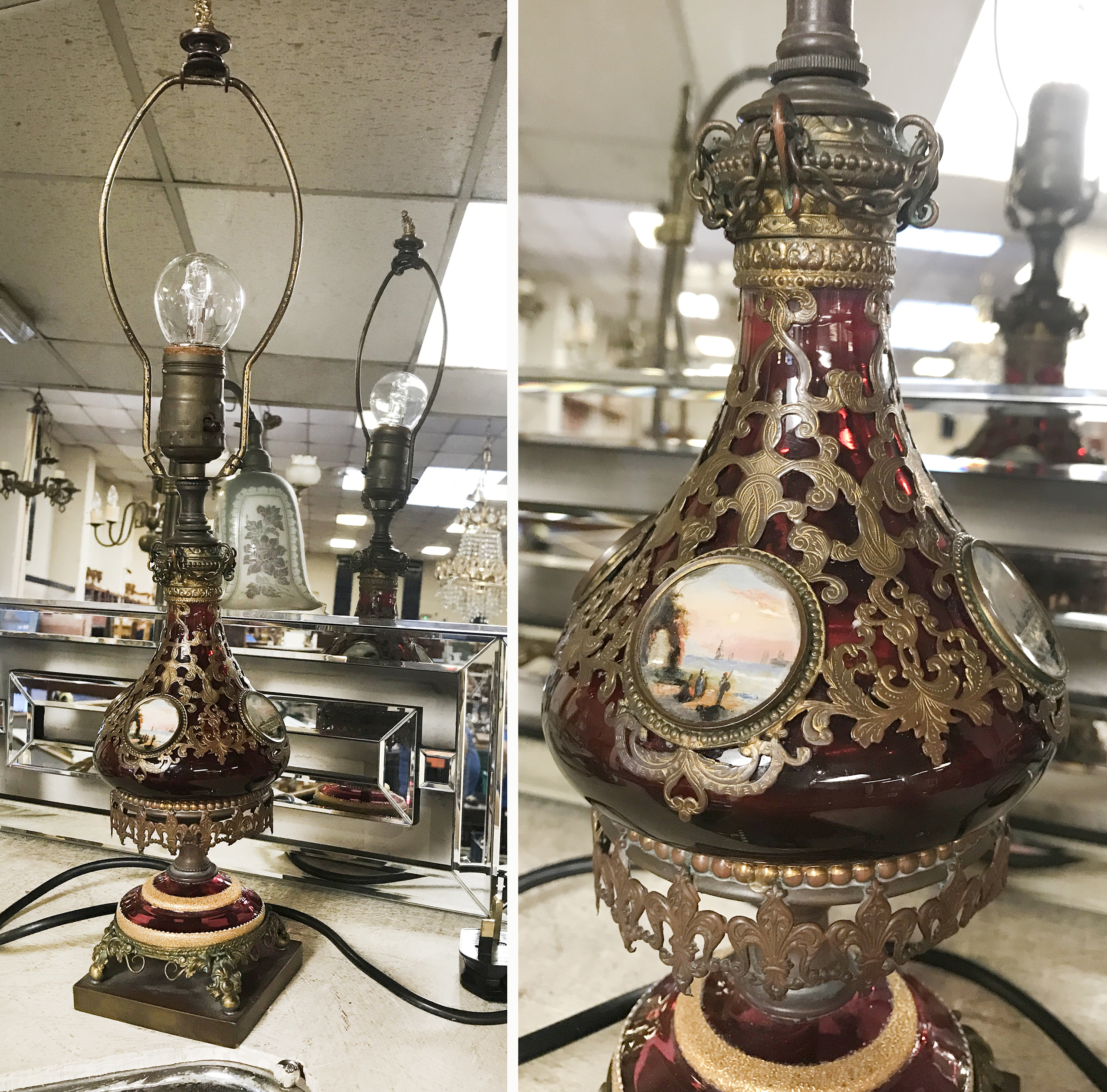 HAND PAINTED BOHEMIAN GLASS TABLE LAMP - 47CM HIGH