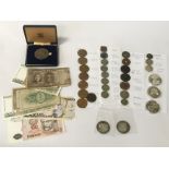 QTY OF WORLD COINS & BANK NOTES INCL. SOME SILVER COINS