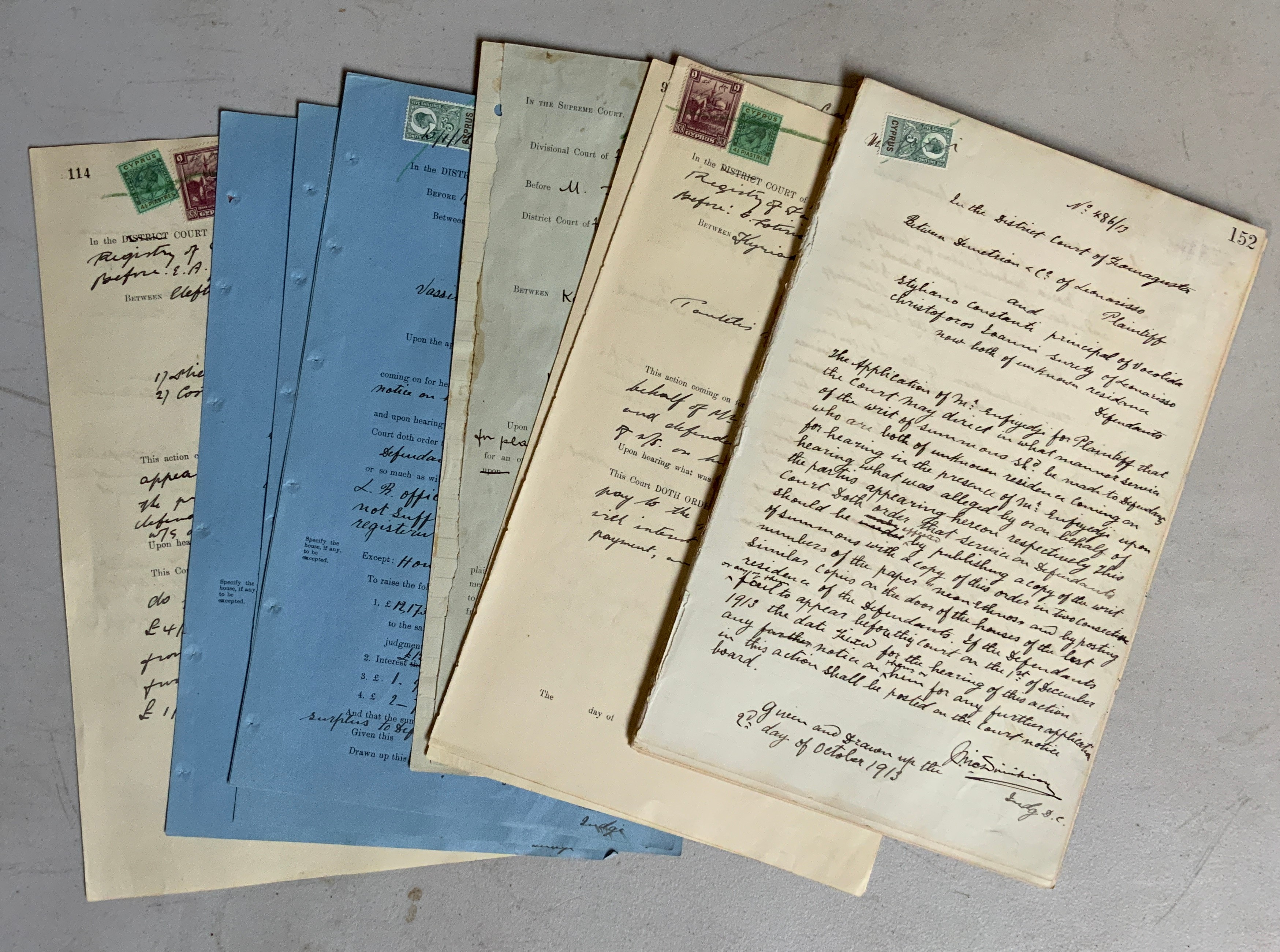 SELECTION OF VARIOUS COURT DOCUMENTS WITH REVENUE STAMPS