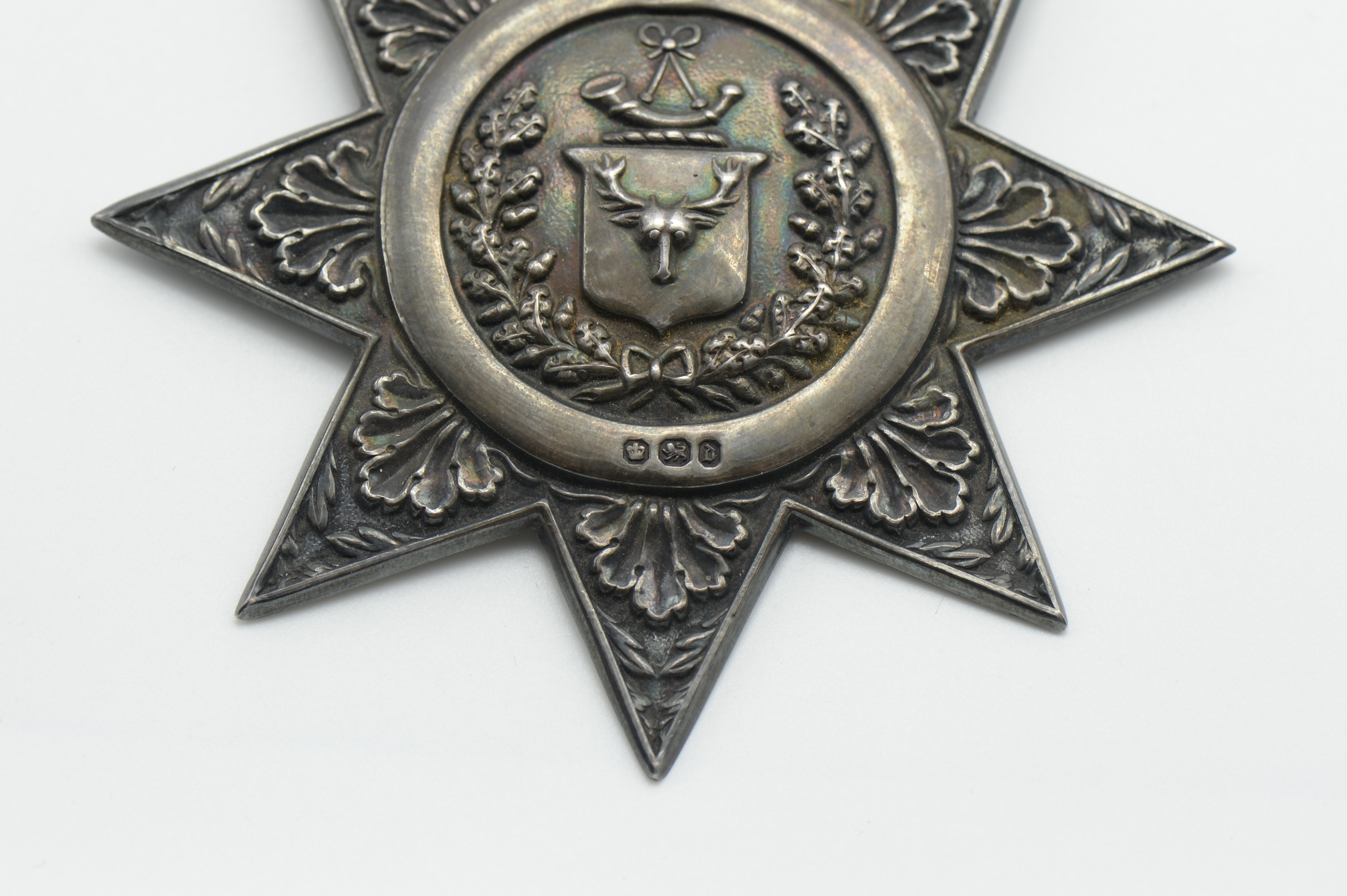 HALLMARKED SILVER LARGE STAR FORRESTER MEDAL & SASH - Image 2 of 2