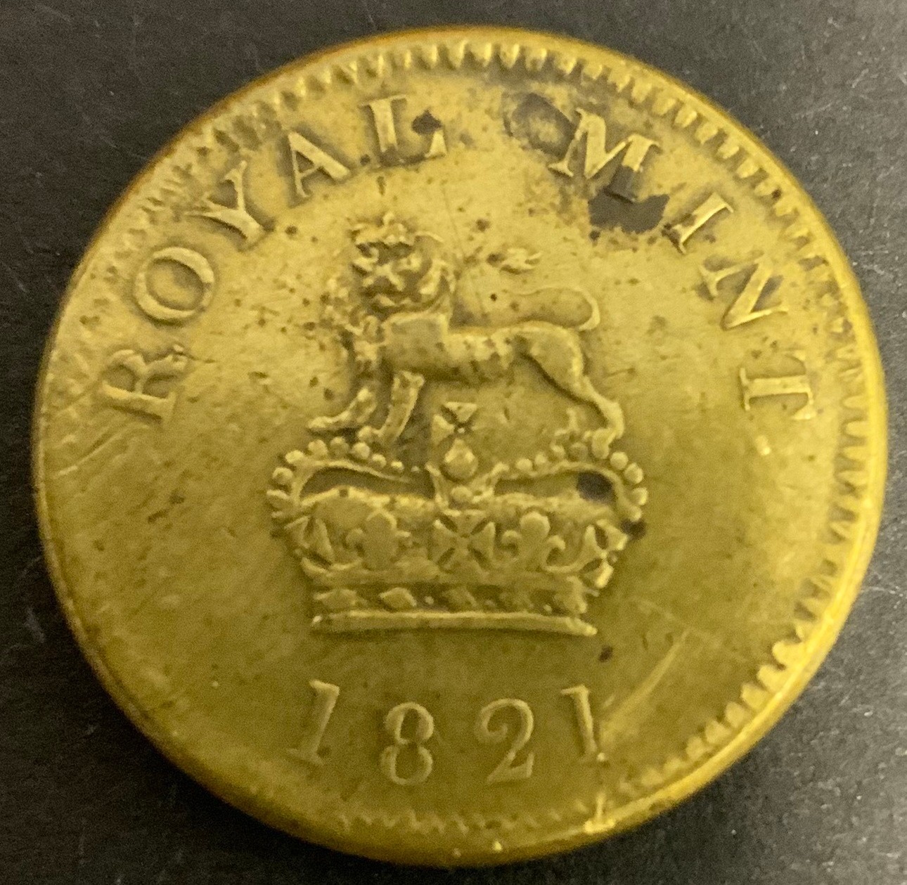 1821 ROYAL MINT BRASS GUINEA COIN WEIGHT