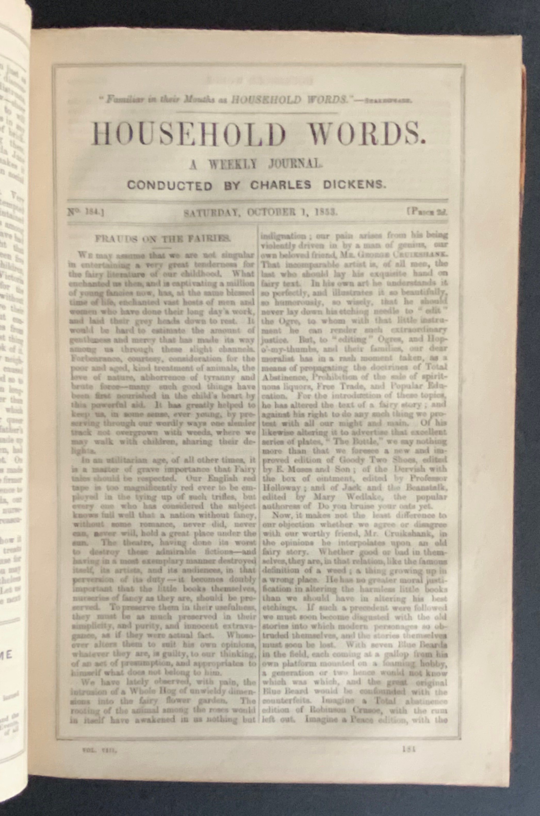 HOUSEHOLD WORDS - A WEEKLY JOURNAL CONDUCTED BY CHARLES DICKENS - VOLUME VIII - 1853 - Image 5 of 5