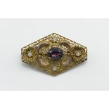 UNUSUAL ANTIQUE METAL GILDED BROOCH