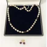 PEARL & AMETHYST NECKLACE & EARRINGS