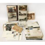 TRAY OF POSTCARDS & STAMPS