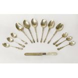 TWO SETS OF HM SILVER SPOONS APPROX 365 GRAMS