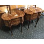 PAIR OF INLAID KIDNEY SHAPE TABLES