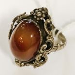 EARLY SILVER & SILVER PLATE STONE RING