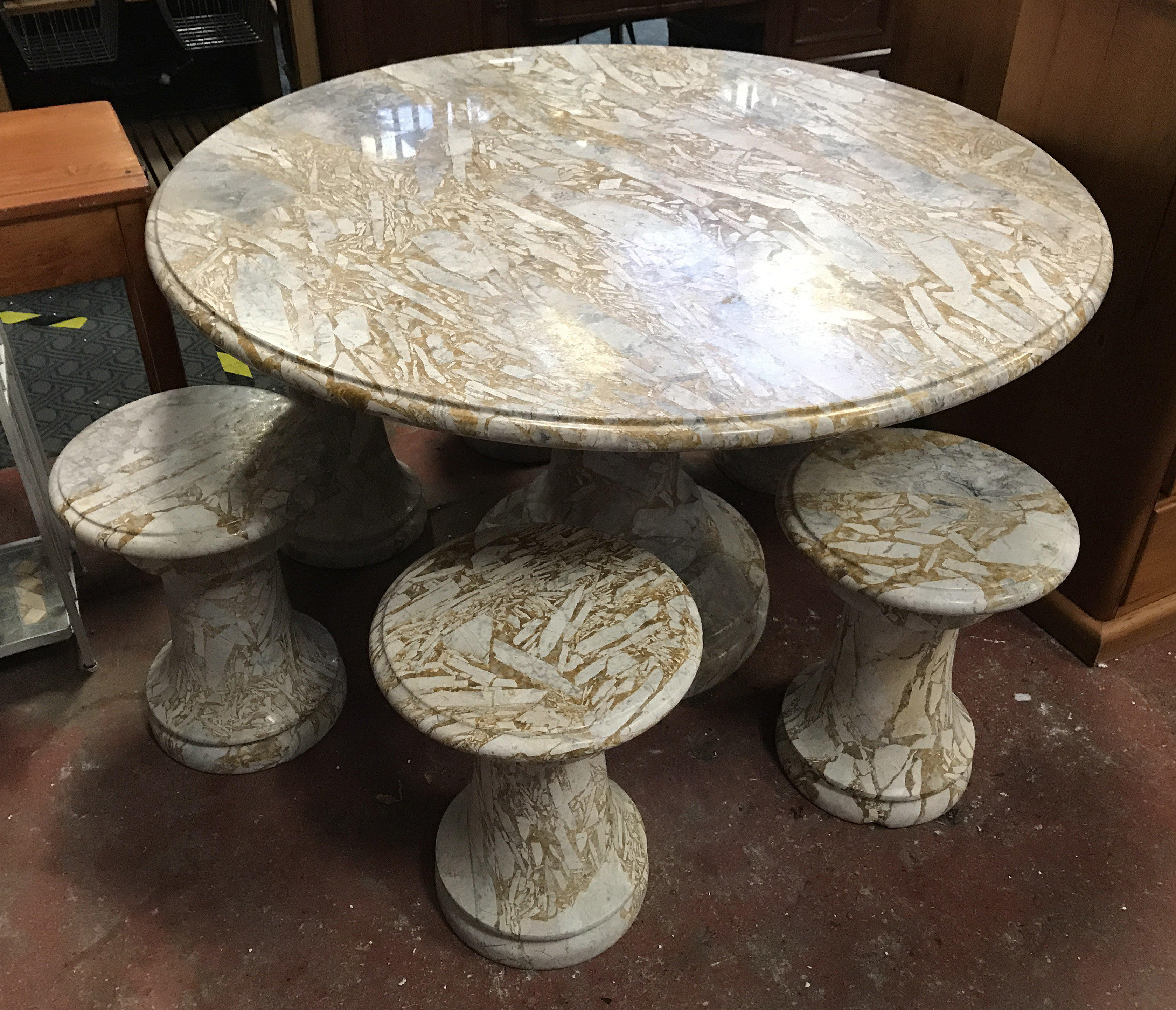 MARBLE ROUND TABLE & 6 STOOLS FROM ABU DHABI