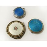 TWO HM SILVER & ENAMEL COMPACTS & 1 OTHER