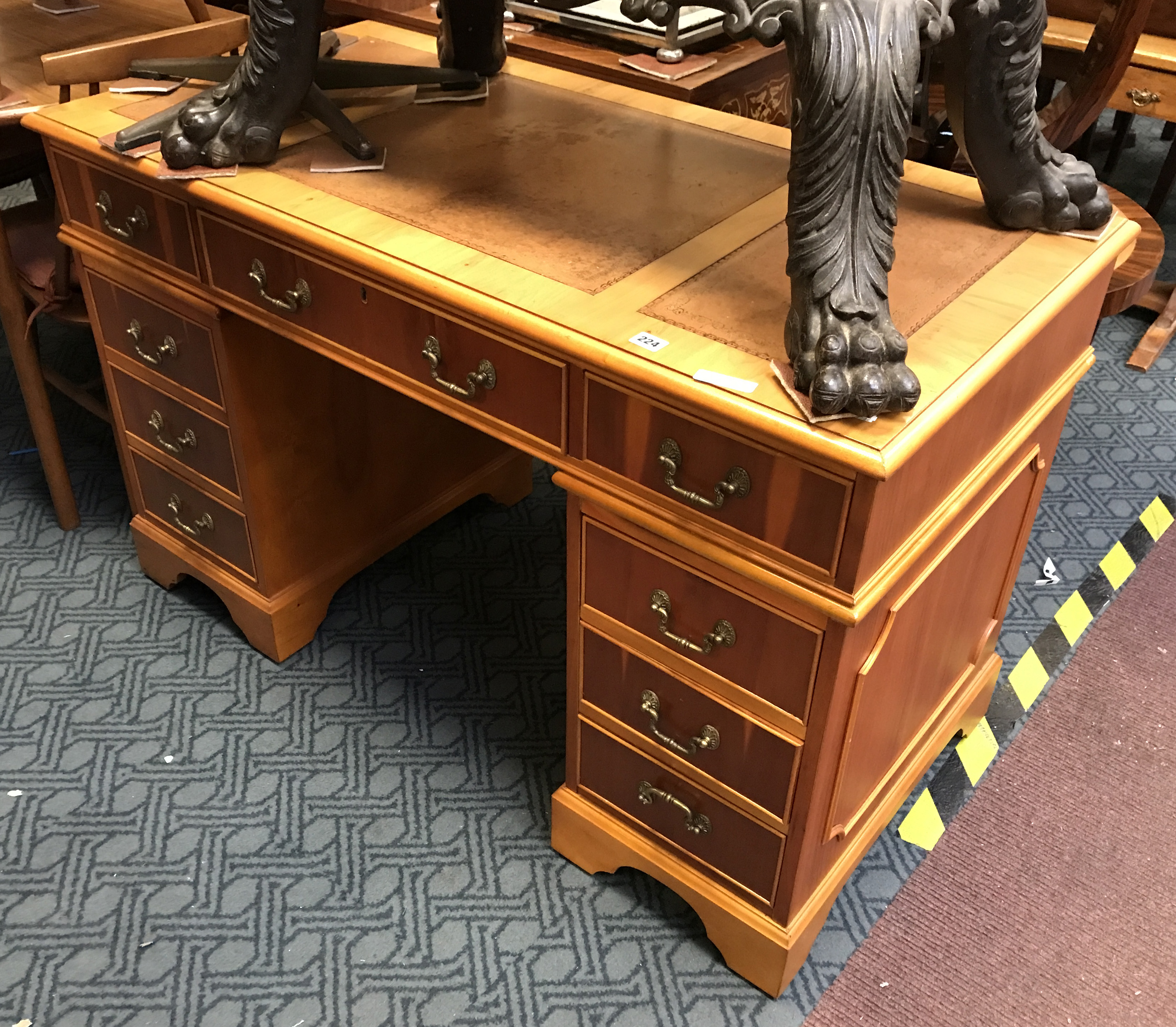 YEW LEATHER TOP PEDESTAL DESK