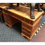 YEW LEATHER TOP PEDESTAL DESK