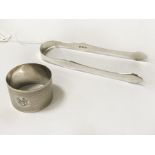 HM SILVER SUGAR TONGS & NAPKIN RING