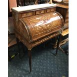 MARBLE TOP INLAID ROLL TOP DESK (MARBLE IS CRACKED)