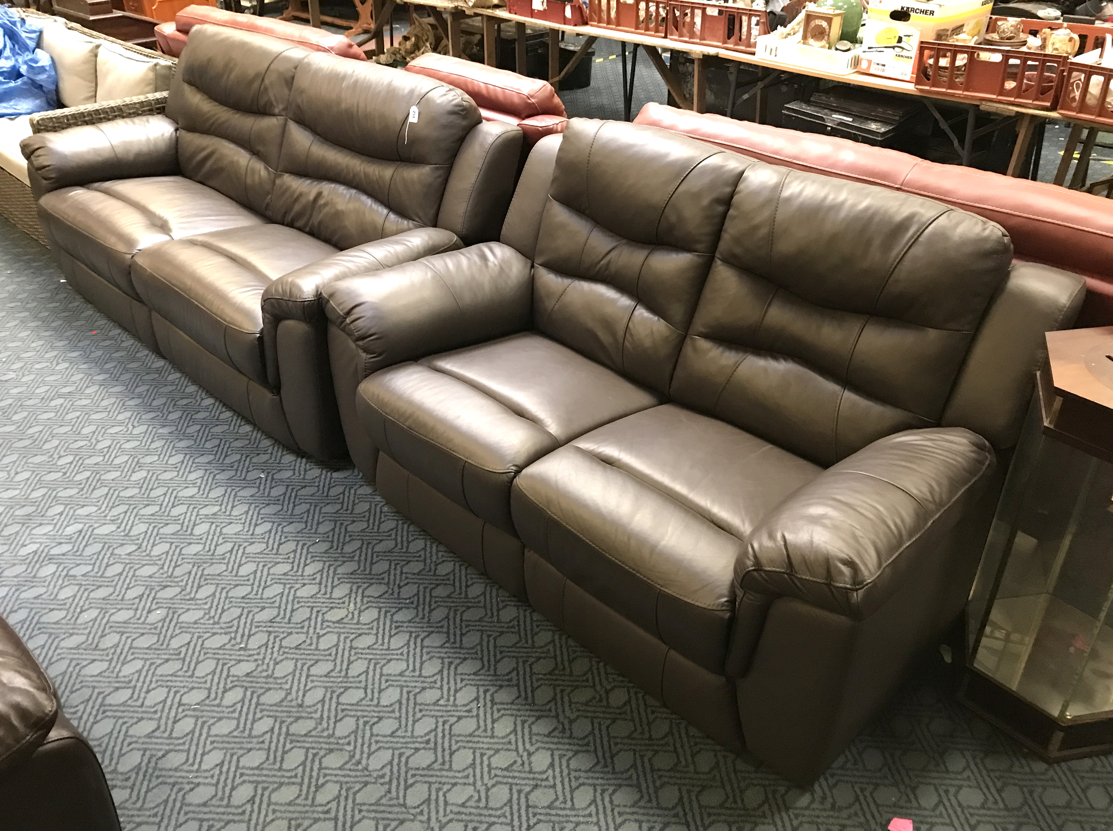 SCS ASHLEY MANOR AXEL BROWN LEATHER 3 SEATER & 2 SEATER SOFAS