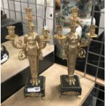 PAIR GILT BRONZE EMPIRE STYLE CANDELABRA ON MARBLE BASES - 45CM