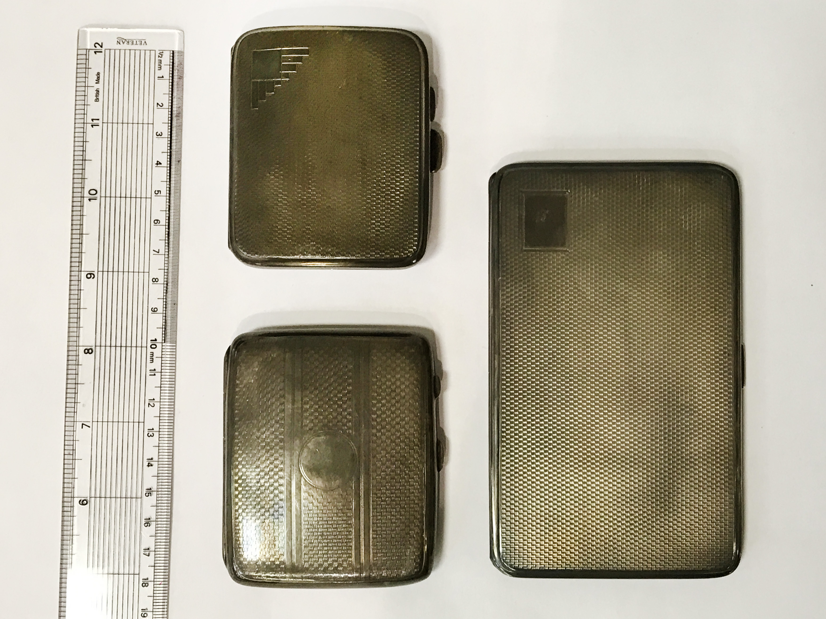 THREE HM SILVER CIGARETTE CASES - 11.4 TROY OZS TOTAL APPROX.