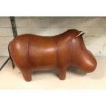 TAN LEATHER HIPPO STOOL - 54CM LONG