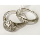 PLATINUM & DIAMOND DUO RING SET WITH CENTRE SQUARE - DIAMOND APPROX 0.75CT - SIZES N