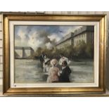 FRAMED OIL ON CANVAS OF GIORGIO FRENCH SCENE SIGNED ROCCA - 88CM X 65CM TO FRAME