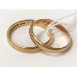 TWO 18CT GOLD BANDS - RING SIZES S & W - 7.9 GRAMS APPROX.