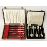 CASED SILVER SPOONS & SILVER HANDLED KNIVES