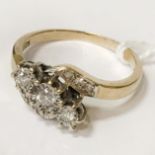 9CT YELLOW GOLD 3 STONE DIAMOND RING - SIZE R