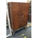 TAN LEATHER & CHROME BOX CABINET WITH LUCITE HANDLES