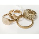 COLLECTION 9CT GOLD RINGS - SIZE J O P S - 12.9 GRAMS APPROX.