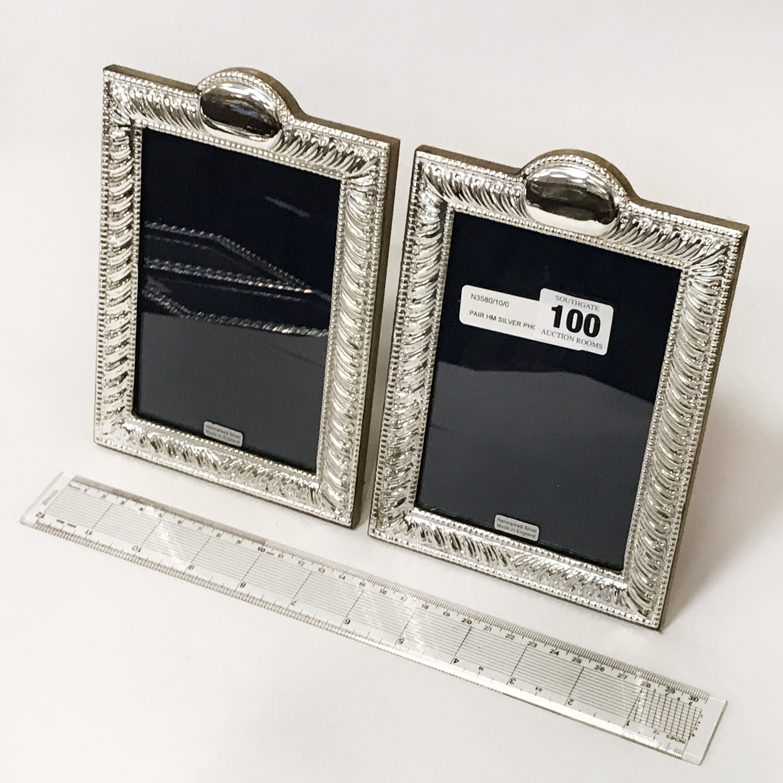 PAIR HM SILVER PHOTO FRAMES - 19CM X 12CM APPROX.